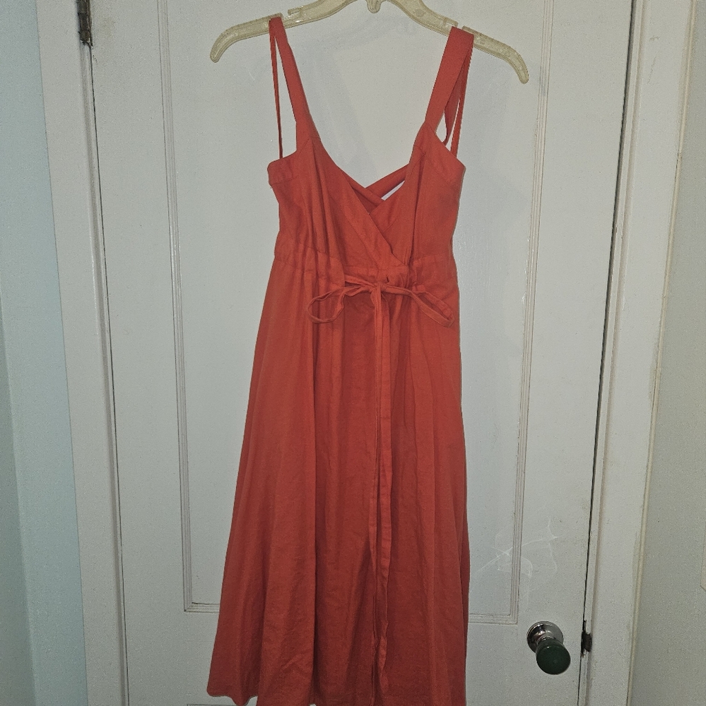 Anthropologie Maeve Coral Front Tie Sleeveless Dress Size 8